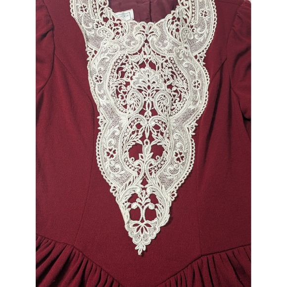 Vtg 1970s Gunne‎ Sax Dress Christmas Dark Red Size 3 Small Lace Modest Prairie - Picture 6 of 16